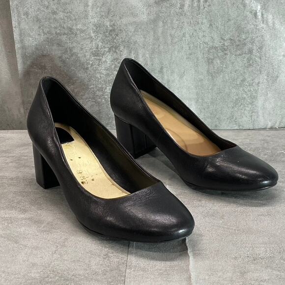 AEROSOLES Women's Black Leather Eye Candy Block Heel Slip-On Pumps SZ 8 - Picture 3 of 9